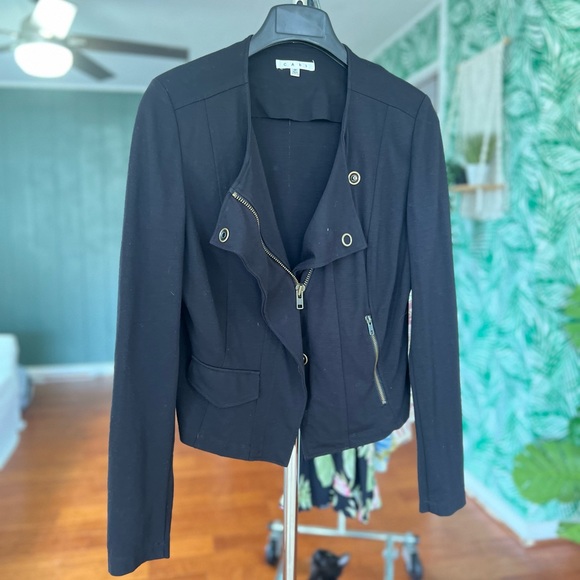 Cabi Black Ponte Knit Blazer Moto Jacket Coat Asymmetrical 615 Sz M - Picture 5 of 8